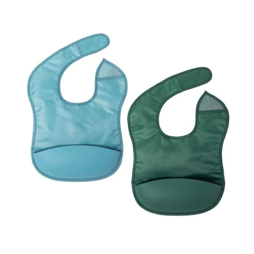 Tiny Twinkle Silicone Pocket Bibs, Dinosaur/Olive, 2-pk