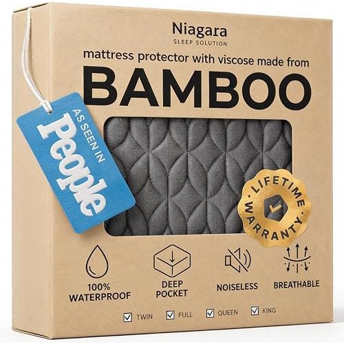 100% Waterproof Noiseless & Cooling Mattress Protector - Queen Size - Gray