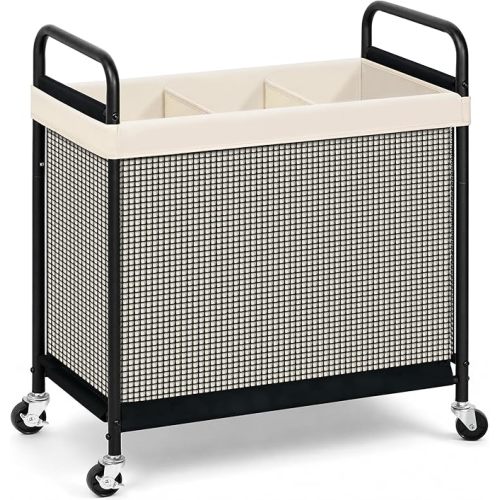 STORAGE MANIAC Rolling Laundry Hamper with Wheels 3-Section Laundry Sorter Rolling Laundrys Basket on Wheels with Removable Bag Clothes Hamper Laundrys Organizer Cart Bathroom Bedroom 120L Beige