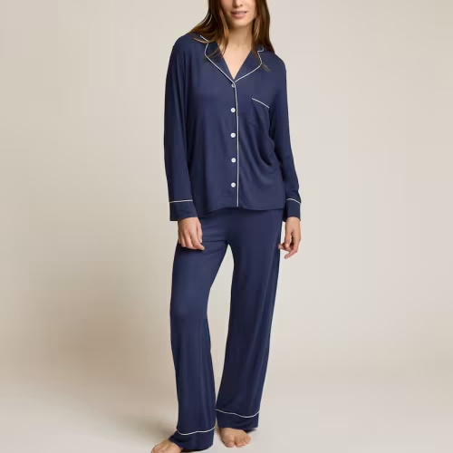 Piped Pajama Pant Set, Navy