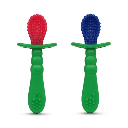 RaZbaby RaZberry Spoon (2-Pack), Multi-Textured Silicone for Grip & Comfort During Feeding – Perfect for Self-Feeding Training – BPA-Free, Easy to Hold, Dishwasher & Sterilizer Safe for Easy Cleaning