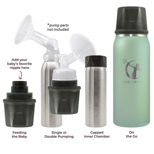 CERES CHILL OG Breast Milk Chiller – Up to 20-Hour Cooling – Pump-Direct Compatible – Stainless Steel, 27 oz, Zen Green