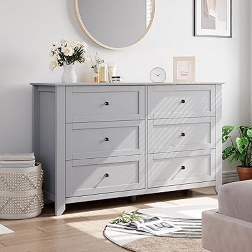 IDEALHOUSE 6 Chest of Drawer Dresser, Modern Storage Organizer Cabinet with Drawers for Bedroom, Living Room, Entryway, Grey