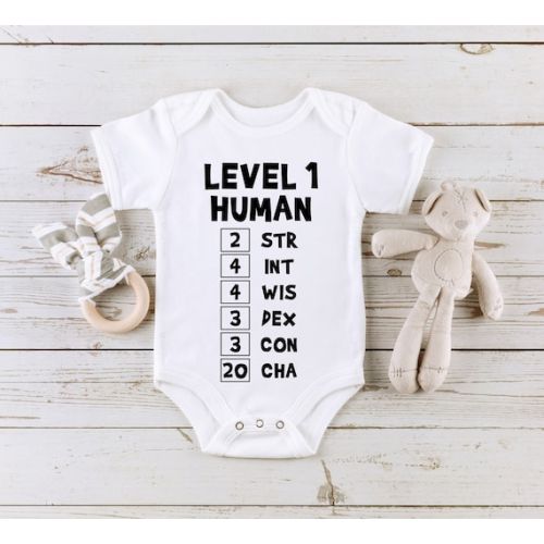 Gaming Baby Onesie® Level 1 Human Ability Stats Featuring
