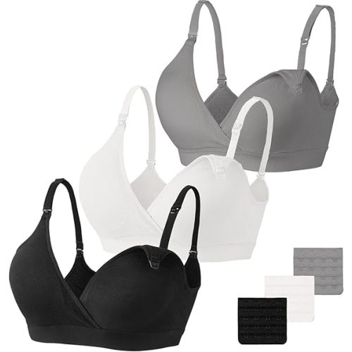 Vinfact 3 Pack Nursing Bras for Breastfeeding Seamless V Neck Maternity Bra Women Pregnancy Breastfeeding Bra