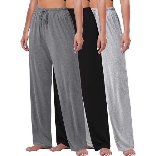 FEQO 3 Pack Women's Lounge Pants Wide Leg Yoga Pants Soft Pajama Bottoms Drawstring Casual Loose Sweatpants