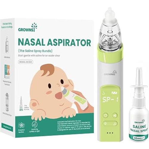 GROWNSY 2-in-1 Nasal Aspirator with Saline Spray, Electric Nose Sucker
