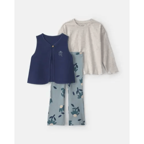 Toddler Girl 3-Piece Floral Long-Sleeve Layering Set - Blue/Grey | Carter's