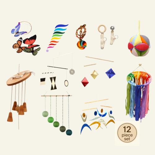 Montessori Visual Mobile Set – Munari, Octahedron, Gobbi, Dancers, Rainbow – Nursery Hanging Decor (12 Mobiles)