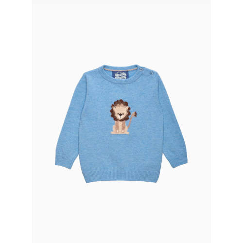 Baby Augustus Lion Sweater in Blue Marl | Trotters London – Trotters Childrenswear USA