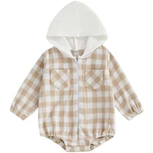 Douhoow Baby Boy Hooded Romper Long Sleeve Boy Plaid Hoodies Baby Jacket Infant Fall Winter Festival Clothes