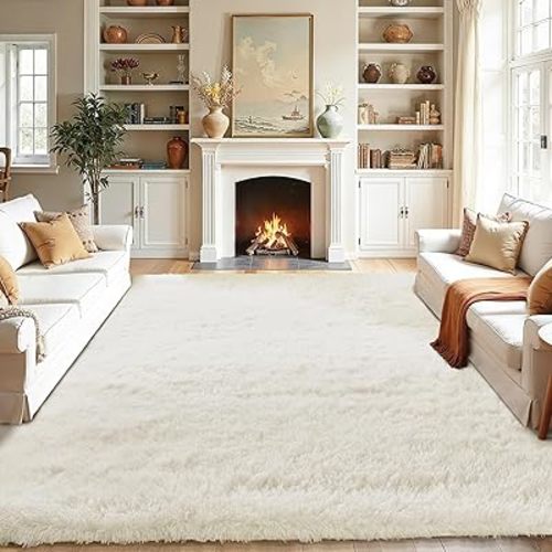 Fluffy Area Rugs for Bedroom - Soft Plush Shag Rug for Living Room Nursery Kids Room - Non Slip Fuzzy Shaggy Floor Carpets for Girls Boys Play Room Dorm Decor (White, 8' x 10')