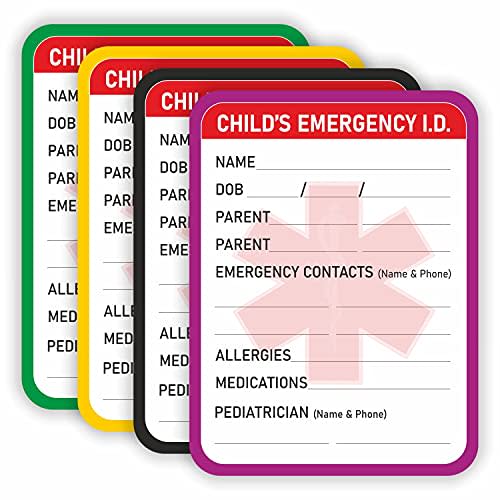 PARTH IMPEX Infant Emergency Contact Sticker - (Pack of 24) 4" x 3" Child Medical Information ICE Stickers for Kids Vehicle Baby Car Seats Windows