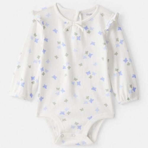 Baby Girl Butterfly Print Long-Sleeve Bodysuit - Ivory | Carter’s Oshkosh Canada