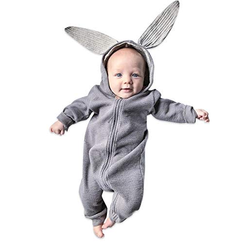 Simplee kids Animal Bunny Baby Easter Romper Long Ear Rabbit Hoodie Romper Jumpsuit with Zipper