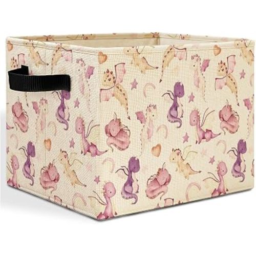 Cute Dragon Storage Bins Box with Handles, Dragon Nursery Decor, Purple Fantasy Dragons Laundry Basket Hamper Collapsible Clothes Toys Organizer for Kids Room Nursery Playroom