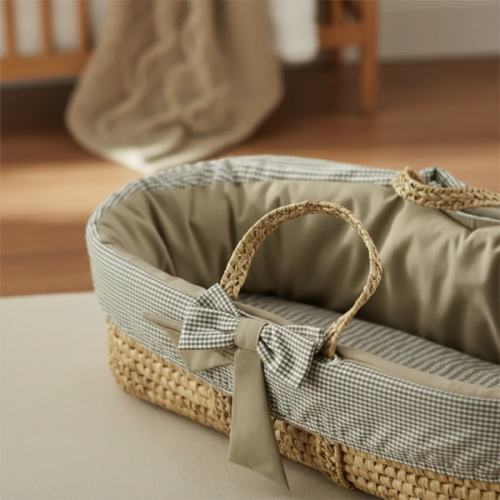 Khaki Gingham Baby Moses Basket