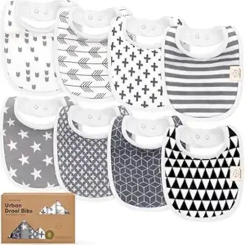 8-Pack Organic Baby Bibs for Boys, Girls - Soft Cotton Drooling and Teething Bibs for Baby Girl & Boy, Extra Absorbent, Easy To Clean & Put On for Toddler, Newborn, Infant 0-24 Months(Grayscale)