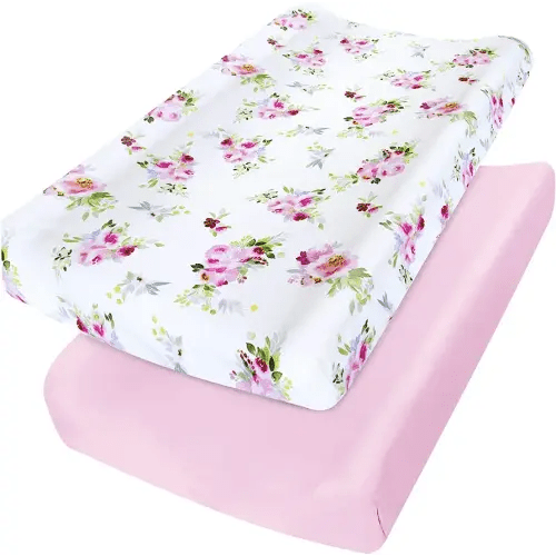 Changing Pad Cover for Girls 2 Pack, Lovely Print Soft Diaper Change Table Sheets, Fit 32"x16" Contoured Pad, Comfy Cozy 2-Pack Cradle Sheets,Floral