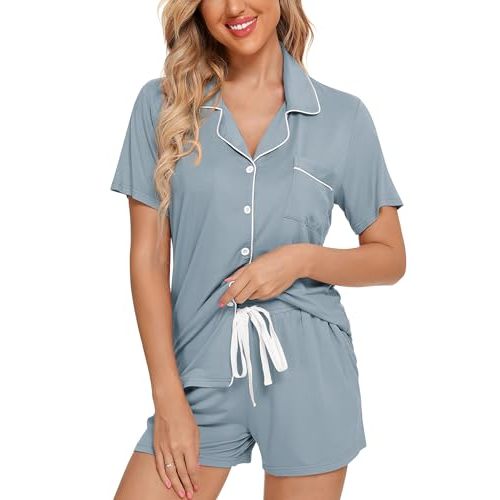 Leikar Womens Button Down Pajama Sets Bride Pajamas Sets Sleepwear Shorts Lounge Set
