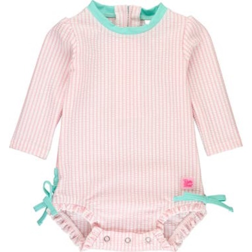 Girls Seersucker Long Sleeve UPF50+ One Piece Rash Guard, 6-12M