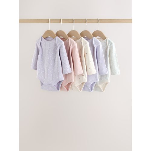 Purple Long Sleeve Baby Bodysuits 5 Pack