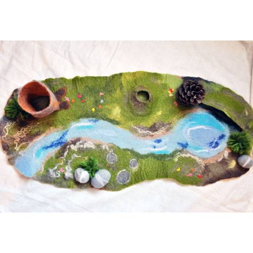 Waldorf inspires plascape mat, play mat, stream landscape, season table, woodland play mat, activity play rug