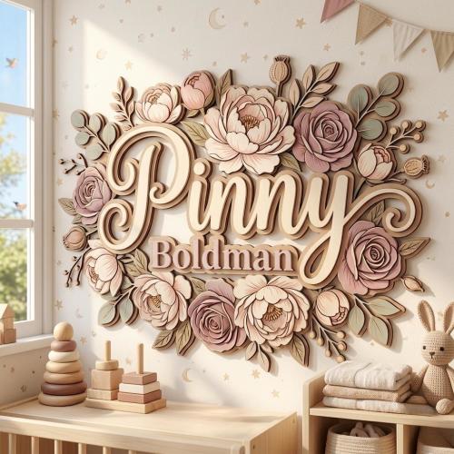 Personalized Rosie Name Sign, Custom Rose Floral Nursery Wall Decor, 3D Wooden Baby Name Plaque, Boho Flower Kids Room Decor, Baby Girl Gift