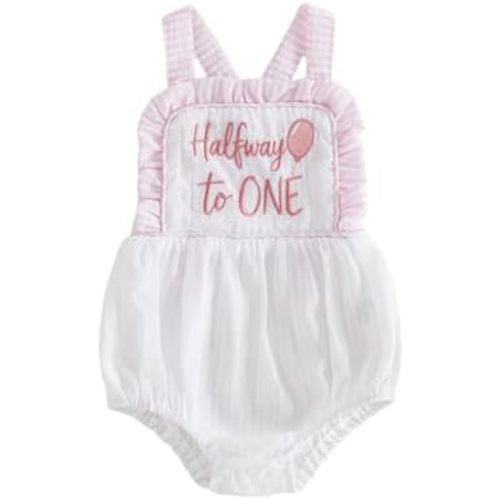 Half Birthday Outfit Baby Boy Girl Half Way to One Balloon Romper Sleeveless Backless Bodysuit Cake Smash Outfit