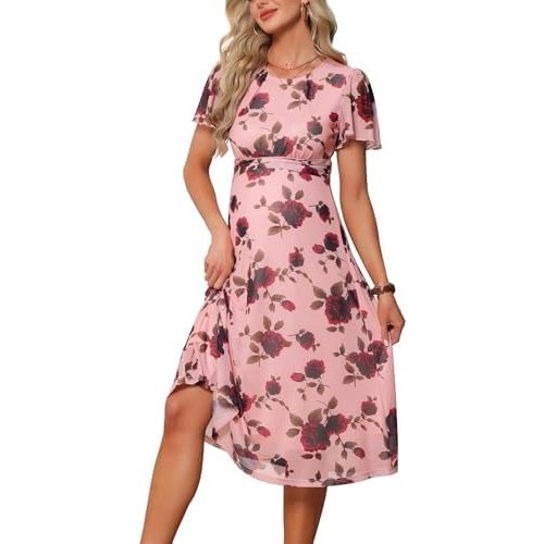 Maternity Wedding Guest Dress Floral Mesh Dress