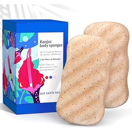 Konjac Sponge Body (2 Pack) Exfoliating Walnut | Microplastic Free 100% Natural | Non-Toxic | Biodegradable | Eco-Friendly | Plastic Free Packaging