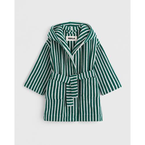 Tekla Fabrics Kids hooded bathrobe – striped – Teal Green Stripes
