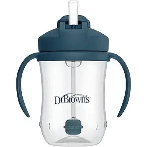 Dr. Brown's Milestones Baby's First Straw Cup, Training Cup with Weighted Straw, 9 oz/270 mL, BPA-free, 6m+, Dark Blue, 1-Pack