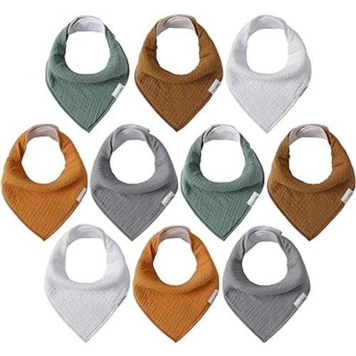 Muslin Baby Bibs for Boys Girls,10 Pack Super Absorbent Baby Bandana Drool Bibs Set for Teething and Drooling,100% Cotton Soft for Infant,Newborn