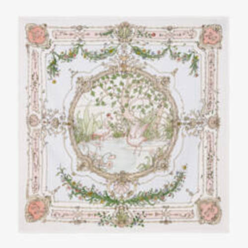 Atelier Choux Paris - White & Pink Tapestry Swaddle (97cm) | Childrensalon