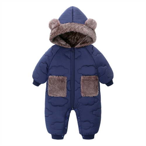 UAMVSH Baby Boys Girls Snowsuit with Ears Fleece Lined Long Sleeve Onesies Warm Hooded Puffer Jumpsuit Romper Newborn Winter Clothes
