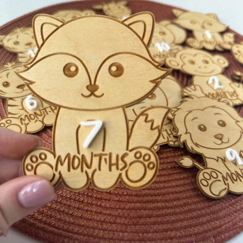 Safari Animal Baby Milestone Cards: Baltic Birch, Newborn Photo Props