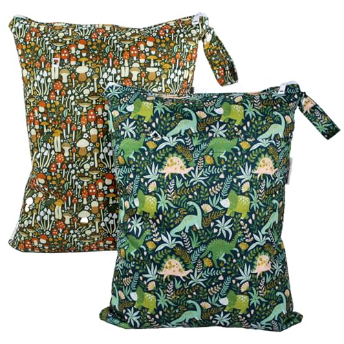 Mama Koala 2 Pack Wet Dry Bags on the Go, Swimming Pool, Beach, in Gym, Fitness Center, Natatorium, Polyester Waterproof Diaper Bag with 2 Pockets, Portable, Reusable, Machine Washable - 12in/16in-023
