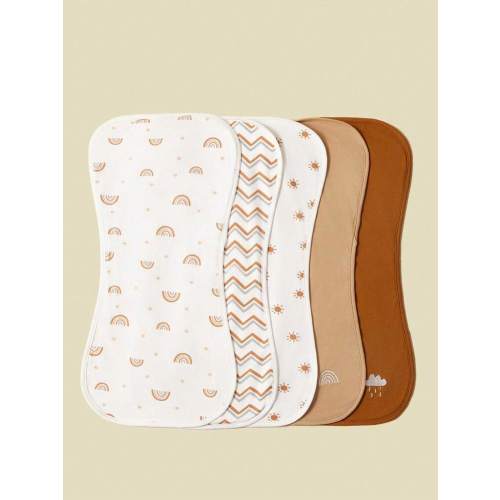 5pcs/Pack Soft & Breathable Baby Bibs With Sun, Rainbow, Cloud Embroidered Design, Multi-Purpose Burp Cloth | SHEIN USA