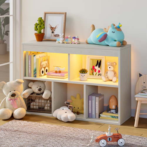 Pinmoco 5-Cube Reversible Toy Storage Organizer LED Kid's Shelf Multipurpose Bookcase, Gray