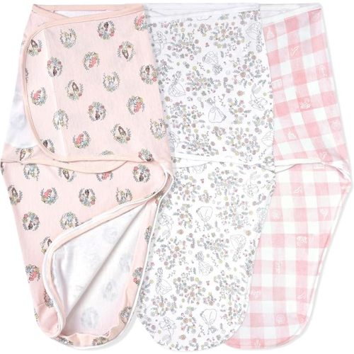 aden + anais Essentials Easy Swaddle Wrap Quick Change with Bottom Zipper, Snug Cotton Knit Baby Wrap Swaddle Blanket for Newborns, TOG 1.0, 3-Pack, Disney Princess, 0-3 Months, Small/Medium