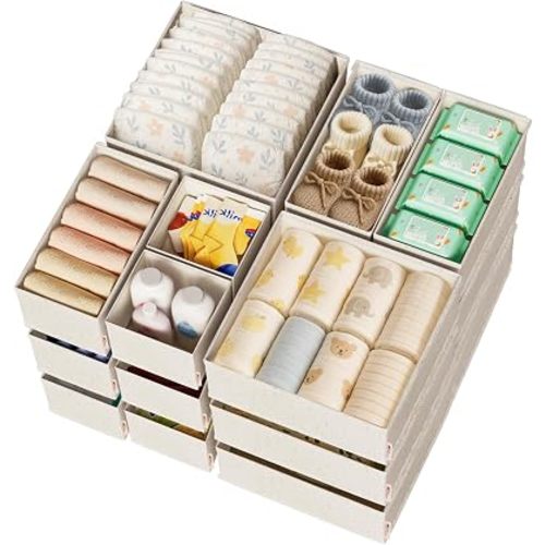 ZenStortage Cotton Linen Baby Drawer Organizers for Nursery, 20Pack Beige