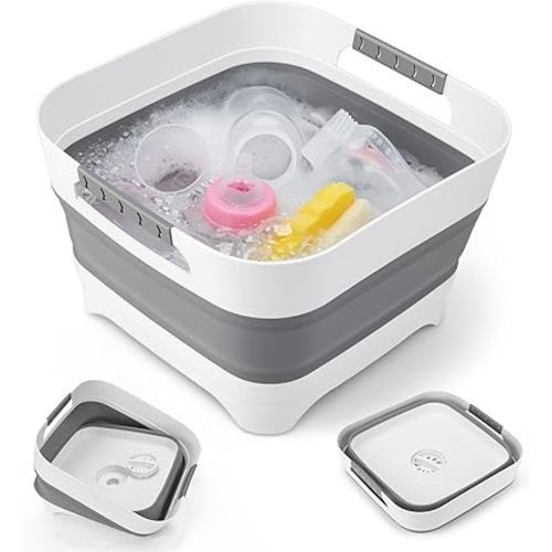 Collapsible Wash Basin Portable Foldable Sink Basin, BPA-Free Silicone Vegetable Fruit Washing Bowl, Space Saving Multi-Purpose Sink for Baby Bottle, Kitchen Camping Travel
