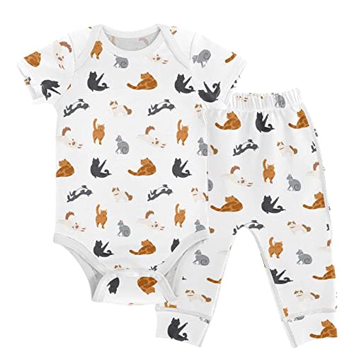 vvfelixl Baby Clothes Set - Cute Cartoon Pattern Bodysuits & Pants Set - Unisex 0-24 Months