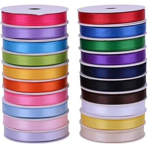 Ribest 1/4 Inch Solid Double Face Satin Ribbon Set for Gift Wrapping Hair Bows Craft Sewing-100 Yards (5 Yards*20 Colors)