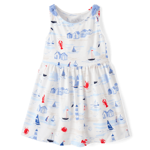 Baby And Toddler Girls Sleeveless Print Tie Shoulder Dress - WHITE | The Children's Place