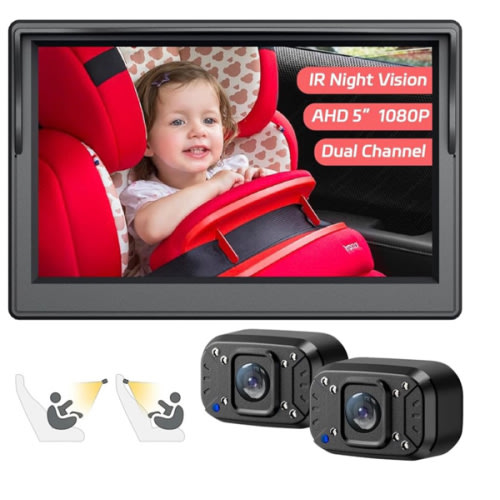 Itomoro Baby Car Camera, Dual Channel 5 inch Display with 2 IR Night Vision Camera, Easily Install Baby Car Mirror 1080P Clear Car Baby Camera for Rear Facing Seat Backseat ACZ403