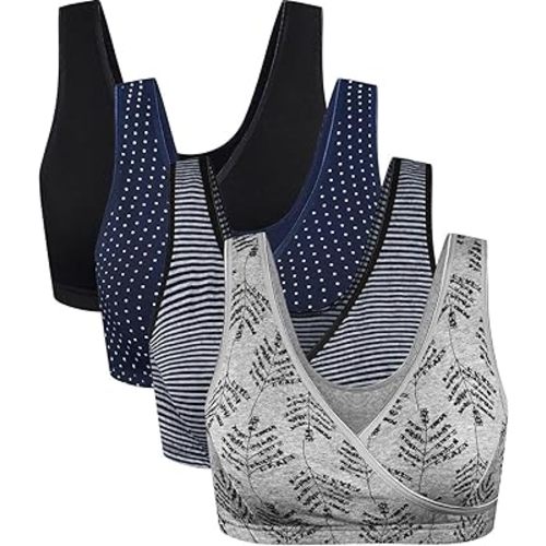 CAKYE 4 Pack Nursing Sleep Bras for Maternity and Breastfeeding Comfort Cotton Bralette