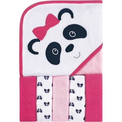 Luvable Friends Unisex Baby Hooded Towel with Five Washcloths, Panda, One Size