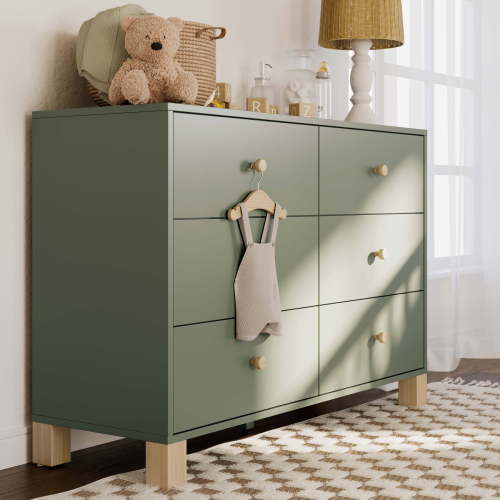 Storkcraft California 6 Drawer Nursery Dresser, Olive and Driftwood